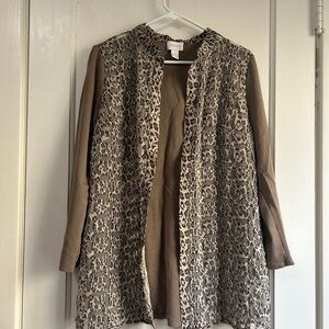 Chico's Taupe & Brown Leopard-Print Open Cardigan